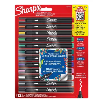 Akrila krāsas pildspalvas Sharpie Creative Marker 12 gab. Bullet Tip Melna