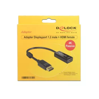 DeLOCK - Video/Audio Adapteris - DisplayPort / HDMI - DisplayPort (Vīriešu) - HDMI, 19-pin (Sieviešu) - 20 cm - (DisplayPort 1.2) - Melns (62609)