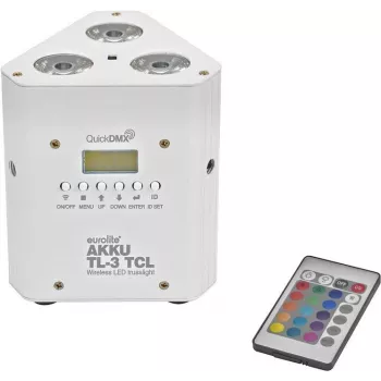 Bezvadu trīsstūra gaismas ķermeņi EUROLITE AKKU TL-3 TCL QuickDMX ws — pārnēsājama akumulatora trusslight