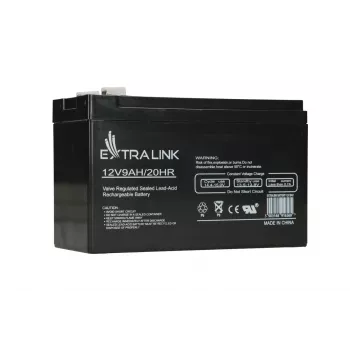 Noslēgts svina-skābes (VRLA) akumulators 12V 9Ah Extralink – AGM, 1 gab., Melns