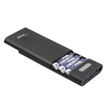 Akyga AK-BC-04 ārējā akumulatora korpuss 8x 18650 Li-Ion elementiem, 18 W, USB-C + 2x USB-A, LED lukturis, melns
