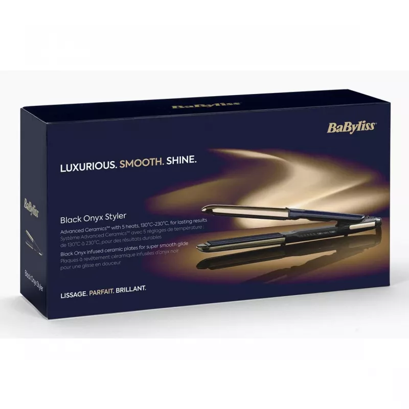 Matu taisnotājs BABYLISS ST484E — Keramikas plāksnes, Warm tehnoloģija, 230V, 3.3m vads, Melns/Zelts