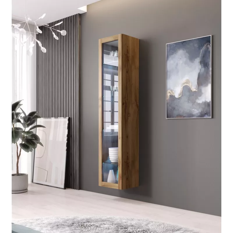 Vitrīnas skapis Cama Meble VIGO 180 – pie sienas stiprināms, 1800×400×300 mm, wotan ozols