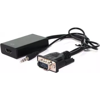 VALUE HDMI-VGA-Audio adapteris - HDMI (siev.) uz HD-15, stereo mini jack (vīr.) - 15 cm - Melns (12.99.3117)