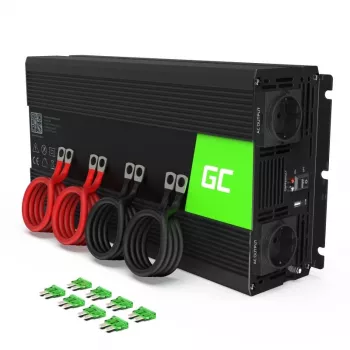 Green Cell INV15 invertors 3000W 12V DC uz 230V AC, USB ports, aktīvā dzesēšana, melns