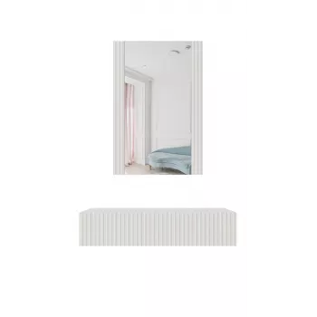 Tualetes galdiņš ar spoguli cama meble PAFOS 80×41,6×100 cm, matēti balts, MDF rāmis, 1 atvilktne