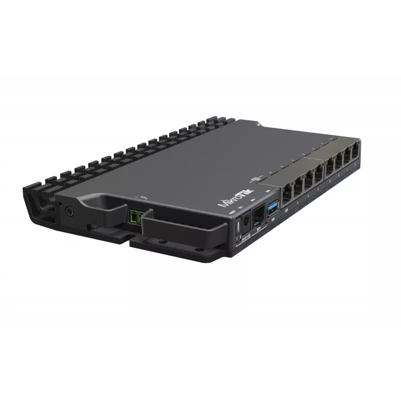 Vadu maršrutētājs MikroTik RB5009UG+S+IN — 1x RJ-45, 7x Gigabit vara, 1x SFP+, PoE, DC, 2.5GbE interfeiss, melns