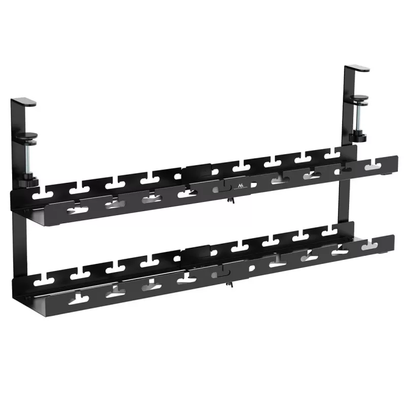 Galda kabeļu organizators MACLEAN MC-102 — 2 līmeņu paliktnis zem galda, max slodze 5 kg, max garums 728 mm, melns