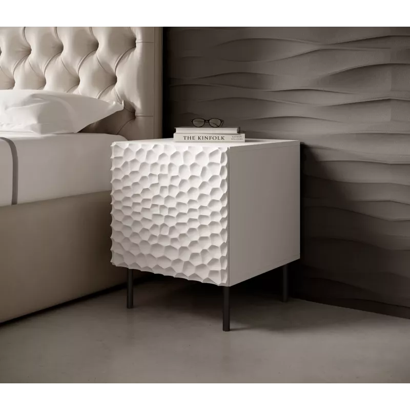 Naktsgaldiņu komplekts Cama Meble HOLE – 2 gab., 44×40,5×53,5 cm, balts matēts, MDF/skaidu plātne, 16 mm rāmis