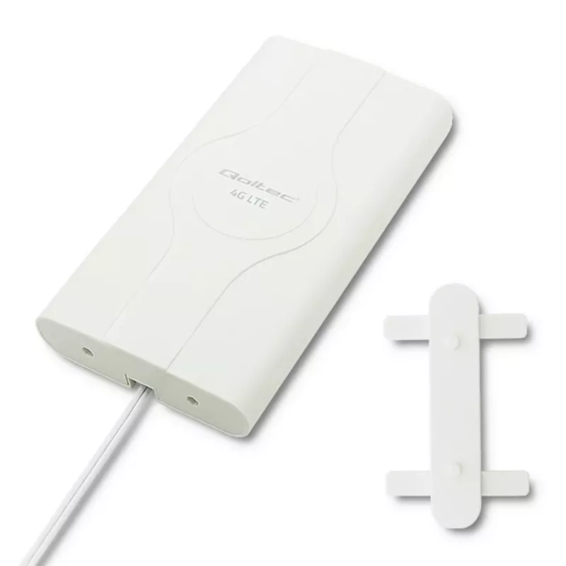 Qoltec 57013 visvirziena 4G LTE antena iekštelpām, 2x SMA, 0,6-2,7 GHz, 30 dBi, vertikāla polarizācija, 50 Ω, balts ABS