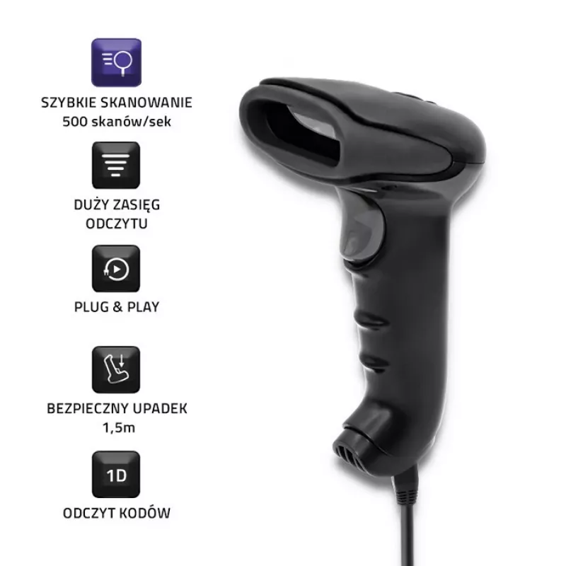 Qoltec 50866 melns 1D CCD lāzera svītrkodu lasītājs ar USB