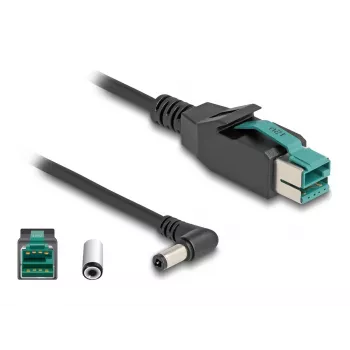 DeLOCK PoweredUSB kabelis vīrietis 12 V uz DC 5.5 x 2.5 mm vīrietis leņķis 1 m