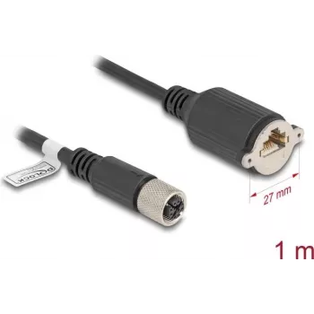 Tīkla kabelis DeLOCK M12 X-kodēts 8-pin sievišķais uz RJ45 ligzdu Cat.6A 1 m Melns