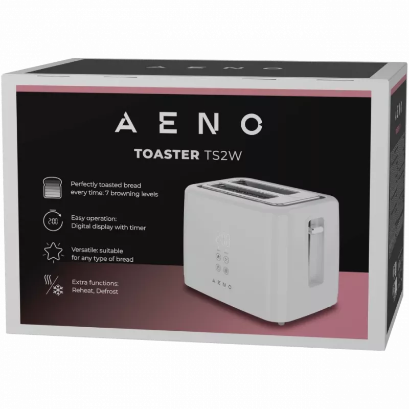 Toasteris AENO ATS0002W 2 sloti, 780–930 W, balts