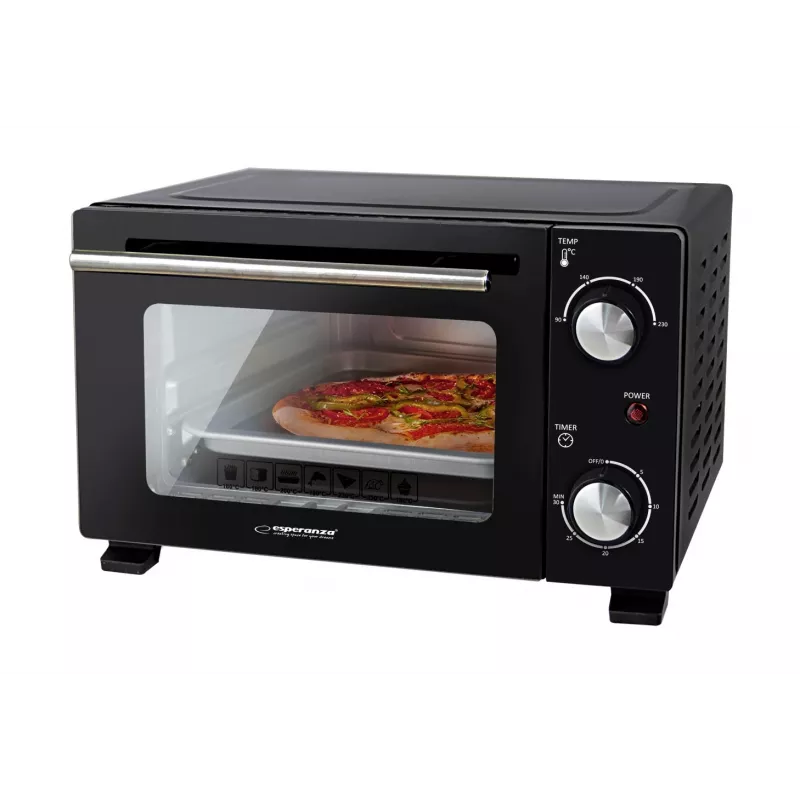 Mini krāsns ESPERANZA EKO007N, 10 L, 800 W, melna, max 250°C, mehāniskais taimeris 30 min
