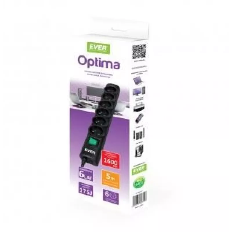 Ever Optima 5m Melns 6 AC kontaktligzdas 250 V