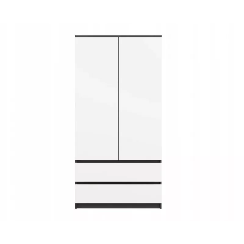 Drēbju skapis MALWA SS-90, 90×180×50 cm, antracīts rāmis, baltas veramas durvis, 2 atvilktnes, laminēta skaidu plate 16 mm