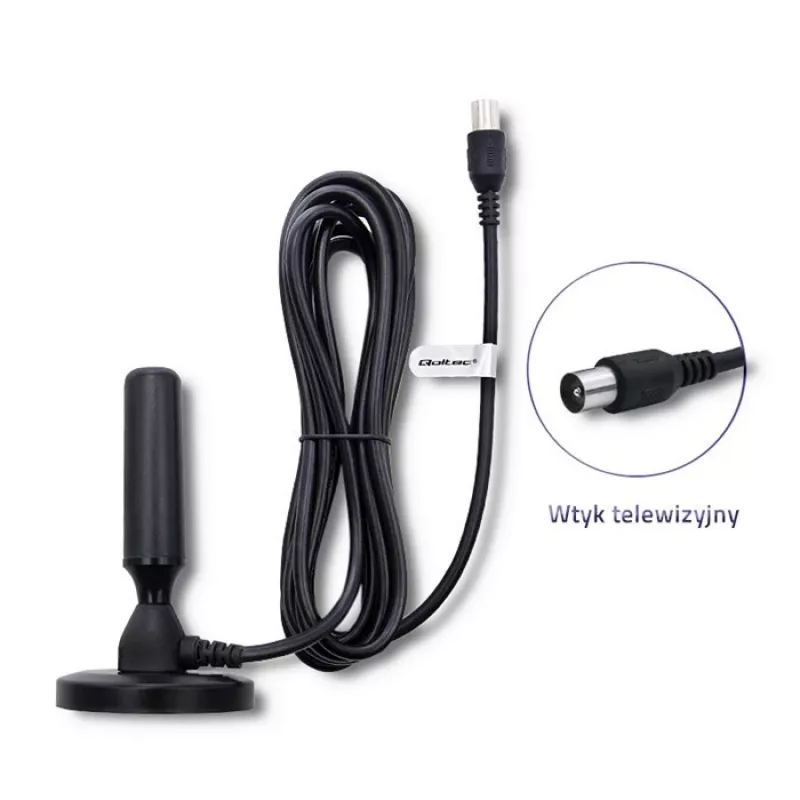 Iekštelpu TV antenna QOLTEC 57016 DVB-T2 — kompakts modelis ciparu virszemes uztveršanai