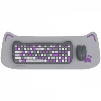 Bezvadu tastatūras un peles komplekts CANYON HSET-W6 Kitty Edition – violets