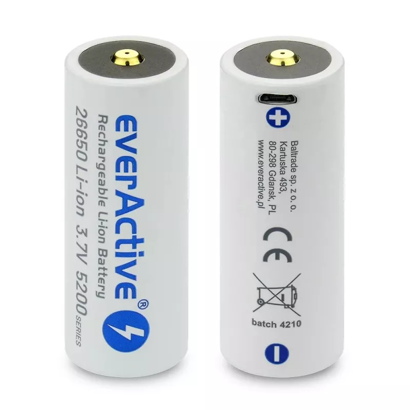 Akumulatora baterija everActive EV26650-52M 3.7V 5200mAh ar Micro USB uzlādi