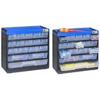 Mazu detaļu organizators allit 464610, plastmasas glabāšanas kaste 300x285x135 mm, melna/zila