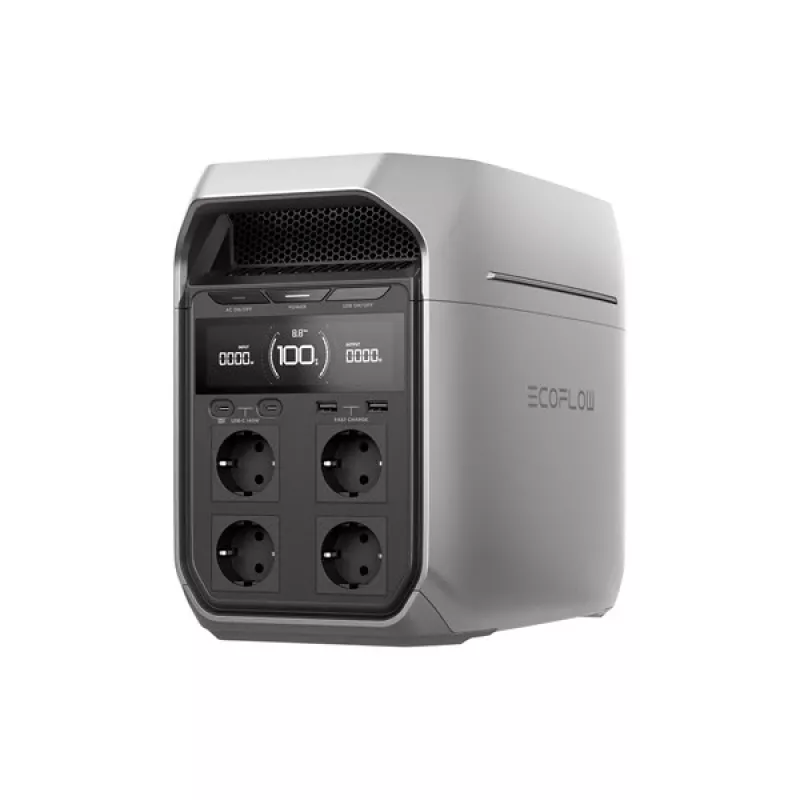 Pārnēsājama elektrostacija EcoFlow DELTA 3 Plus — LiFePO4 1024 Wh, 1800 W, 4 AC kontaktligzdas, 12.5 kg
