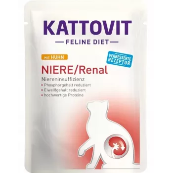 Slapjā barība kaķiem KATTOVIT Feline Diet 85 g maisiņš — vistas garša, pieaugušiem kaķiem, nieru atbalsts