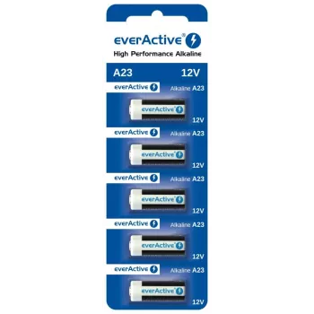 Alkāliskā bateriju komplekts everActive A23 12V, 5 gab. blisterī — pultīm un mazai elektronikai
