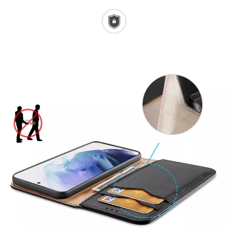 Dux Ducis Hivo Īstas ādas maciņš ar atloku Samsung Galaxy S22+ (S22 Plus) Melns