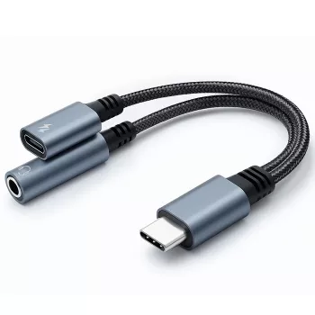 Adapter 2in1 USB-C uz USB-C un 3,5mm ligzdu PD 15W