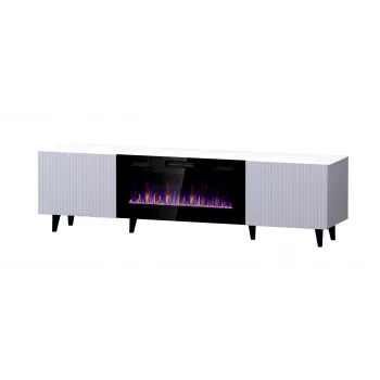 TV skapis Cama Meble PAFOS EF ar elektrisko kamīnu 180×42×49 cm, balts matēts