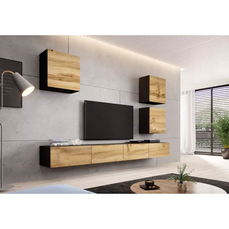 Pie sienas montējams skapis cama meble VIGO 50×50×30 cm melns / Wotan ozols