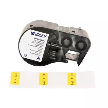 Brady M4-91-427-YL pašlaminējošs vinila kabeļu marķējums, Dzeltens/Caurspīdīgs, 25.40 x 12.70(38.10) mm, pastāvīgs, kabeļa diametram 4.00 - 8.10 mm (180 gab.) (170746)
