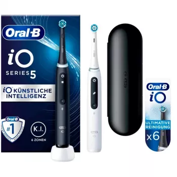 Oral-B iO Series 5 Duo, elektriskā zobu birste melna/balta, Matt Black/Quite White, ieskaitot 2. rokturi