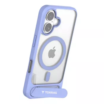 Aizsargmaciņa Torras Pstand Series iPhone 16 — Zila, plāna ar integrētu statīvu
