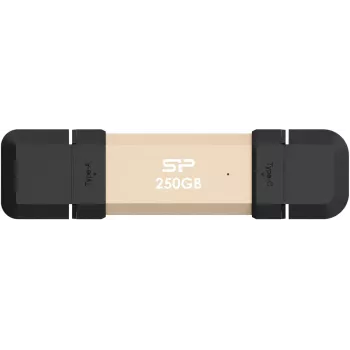 USB zibatmiņa Silicon Power DS72 250 GB, USB 3.2 Gen 2 Type-A / Type-C, alumīnijs/gumijas vāciņš, zelts