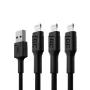 Zestaw 3x Kabel Green Cell GC Ray Lightning 200cm z białym podświetleniem LED, szybkie ładowanie Apple 2.4A