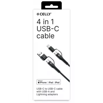 Celly 4-IN-1 kabelis A+C uz C+LIGHT 2M BK