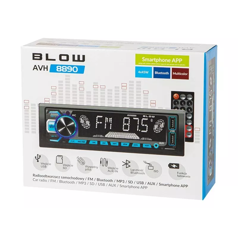 Auto radio BLOW AVH-8890 FM 45W ar Bluetooth, USB, AUX un LCD displeju