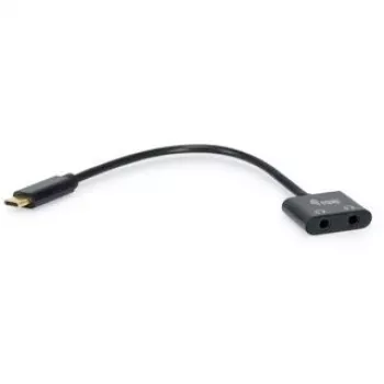 Equip USB-C uz Divkāršu 3.5mm Audio DAC Pielāgotājs, USB C, Vīriešu, 2 x 3.5mm, Sieviešu, 0.15 m, Melns
