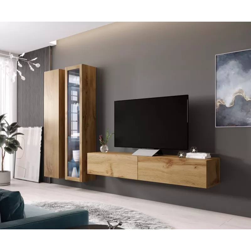 Vitrīnas skapis Cama Meble VIGO 180 – pie sienas stiprināms, 1800×400×300 mm, wotan ozols