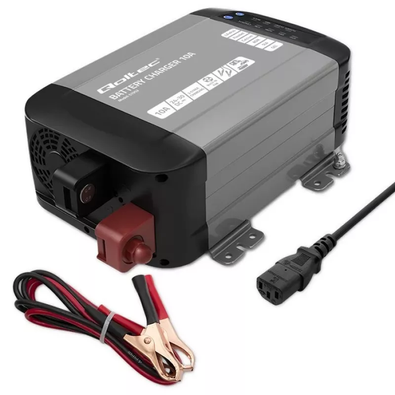 Qoltec 51952 viedais Monolith akumulatoru lādētājs LiFePO4/AGM/GEL/SLA, 10 A, 24 V