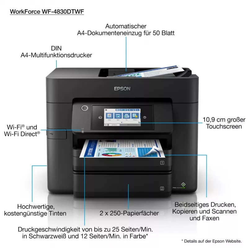 Epson WorkForce Pro WF-4830DTWF Daudzfunkciju tintes printeris A4, 4800x2400 DPI, 36 lpp/min, Wi-Fi