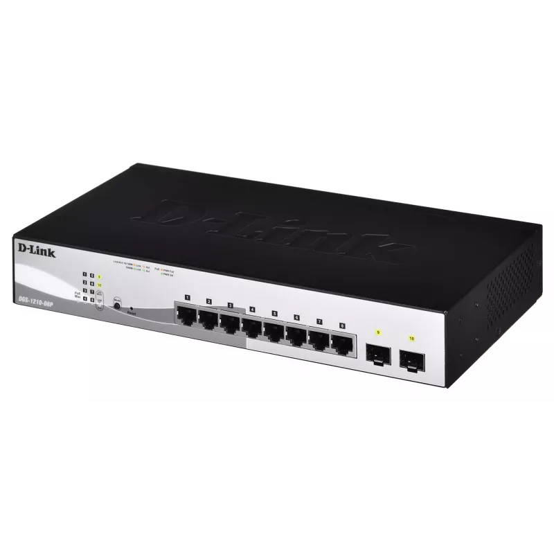 D-Link DGS-1210-08P/E L2 viedais slēdzis, 8 porti Gigabit Ethernet ar PoE, melns
