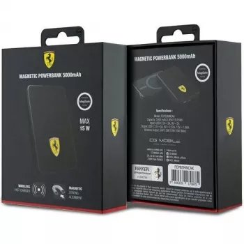 Ferrari Powerbank FEPB5MNCAK 15W 5000mAh Melns/melns Metāla Logotips MagSafe