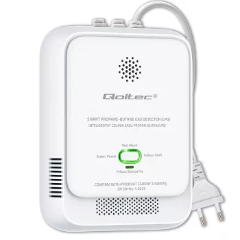 Gāzes noplūdes sensors QOLTEC 52652 — propāna/butāna (LPG) detektors, 85 dB trauksme, LED indikators