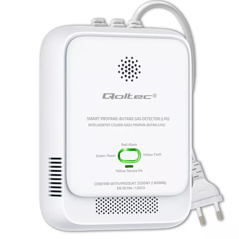 Gāzes noplūdes sensors QOLTEC 52652 — propāna/butāna (LPG) detektors, 85 dB trauksme, LED indikators