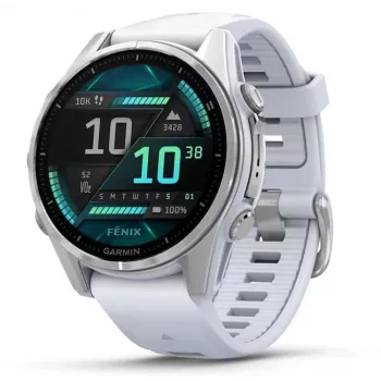 Garmin Fenix 8 3,3 cm (1,3 inch) AMOLED 43 mm Digitāls 416 x 416 pikseļi Skārienekrāns Sudrabs Wi-Fi GPS (satelīts)
