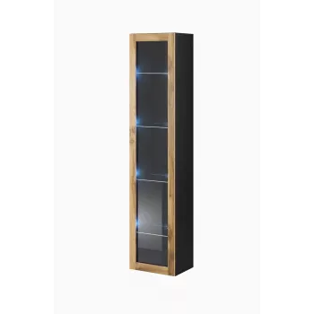 Vitrīnas skapis Cama Meble VIGO 180 sienas stikla vitrīna 1800×400×300 mm melns/wotan ozols