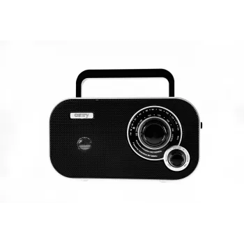 Pārnēsājamais radio Camry CR 1140b — AM/MF, pelēks, barošana no tīkla vai baterijām, kompakts 280×65×113 mm
